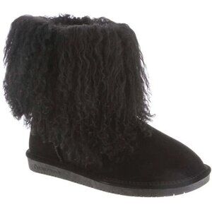 Bearpaw Boo Black Shearling Wool Curly Lamb Fur Mongolian Sherpa Boots 8 NEW